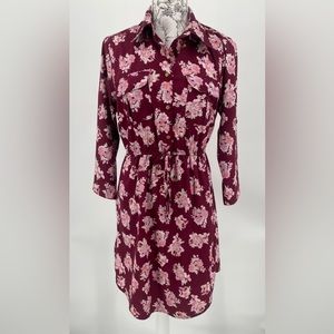 Speed‎ Control floral elastic waist dress, roll tan sleeves size Medium